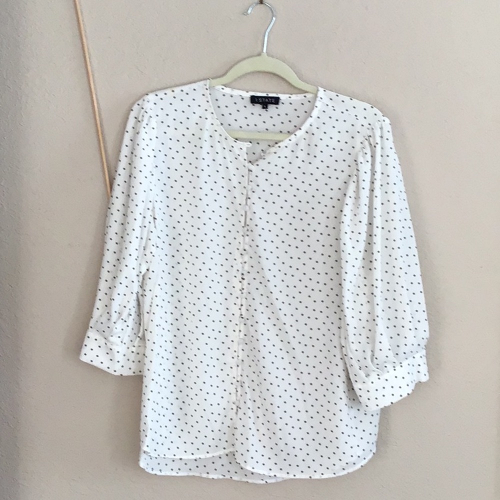 NEVER WORN white & black polka dots ultra feminine blouse, size Large - Picture 1 of 9